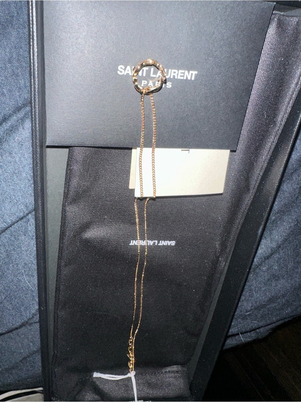 Saint Laurent Gold Chain Pendant Necklace with Signature Charm